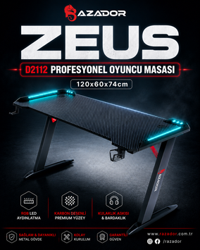 Razador D2112 Zeus Profesyonel Oyuncu Masası & Gaming Masası 120x60x74cm