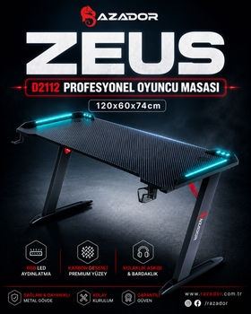 Razador D2112 Zeus Profesyonel Oyuncu Masası & Gaming Masası 120x60x74cm