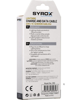 Syrox C85 iPhone Lightning Girişli 2.0A Şarj Kablosu