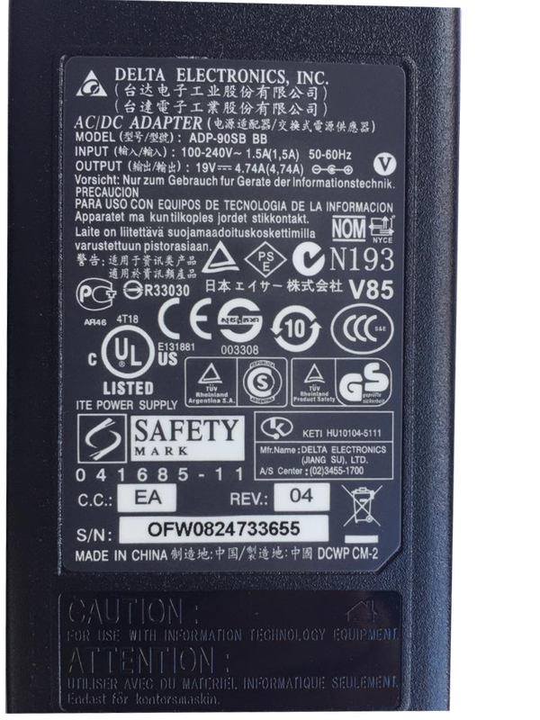 19V 4.74A 90W Standart Uçlu Orjinal Laptop Adaptörü (5.5mm*2.5mm)