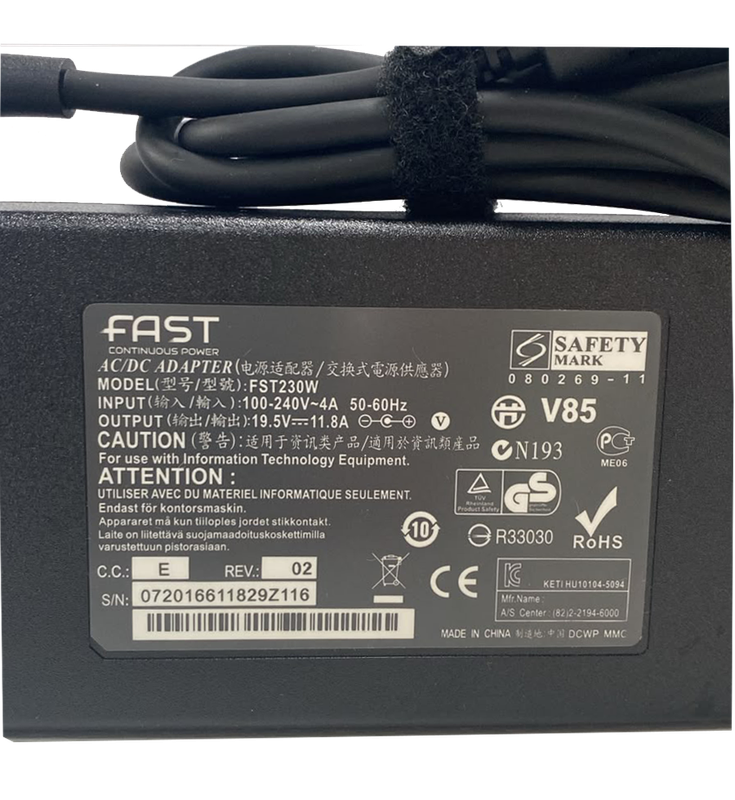 Acer Predator, Nitro 5 ve Nitro 7 Laptop Adaptörü 230W 19.5V 11.8A (5.5 x 1.7 mm)