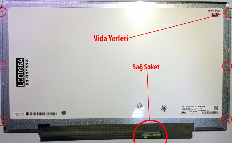 13.3" Slim Led Ekran - 40 Pin - Sağ Soket 