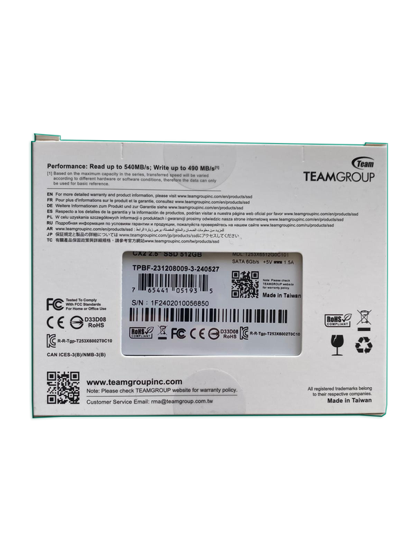 Team CX2 512GB 530/490MB/s 2.5" SATA3 SSD Disk (T253X6512G0C101)