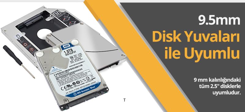 DVD Yuvasına Takılan 9.5mm SSD Kutusu- Slim SSD Kızak 