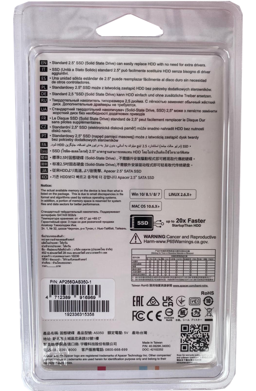 Apacer Panther AS350 256GB 560/540MB/s 2.5" SATA3 SSD Disk (AP256GAS350-1) 3 Yıl Garanti